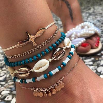 Bohemian Beach Woven Shell Anklets - Mubimart