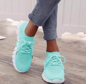 Casual Ladies Shoes Breathable Women Flying Knit Sports Shoes Flat Shoes - Mubimart