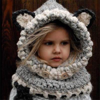 Baby Girls Hats Handmade Kids Winter Hats Wrap Bear Scarf Caps - Mubimart