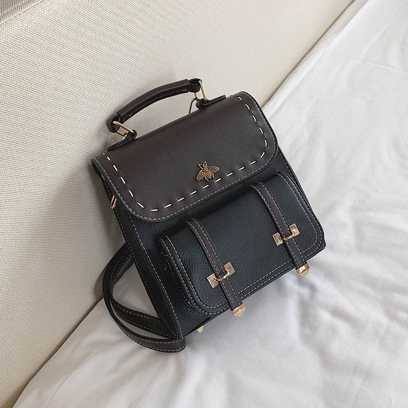 Vintage Pu Leather Women Backpack Simple Preppy Style Backpack - Mubimart