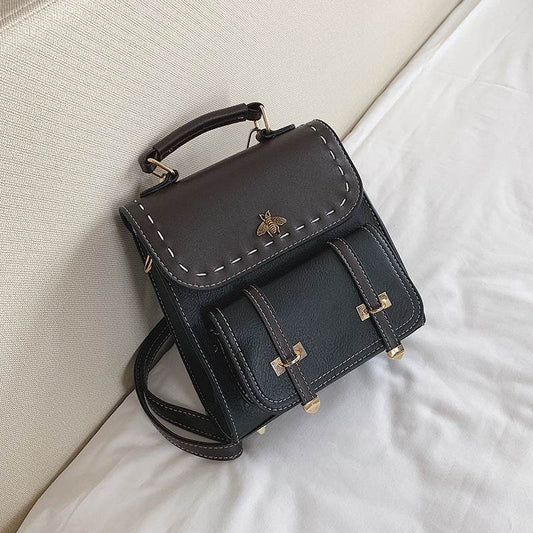 Vintage Pu Leather Women Backpack Simple Preppy Style Backpack - Mubimart