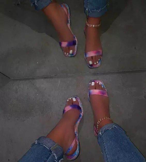 Color flower sandals women flat - Mubimart