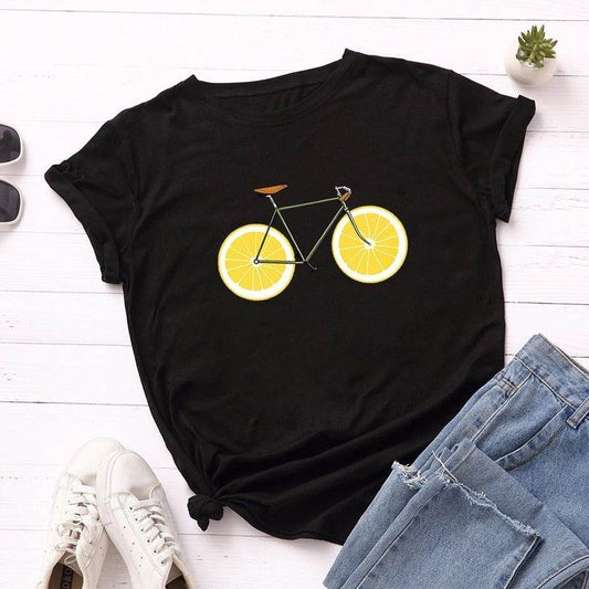 Cute bike print plus size t shirt - Mubimart