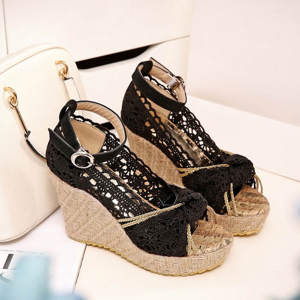 Lace wedge sandals - Mubimart
