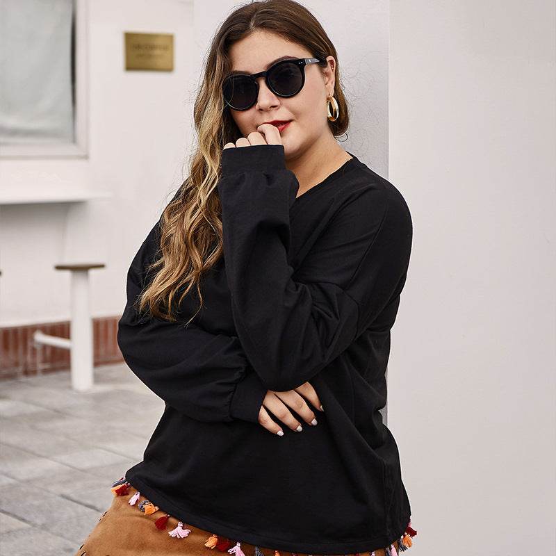 Fringed plus size women's top - Mubimart