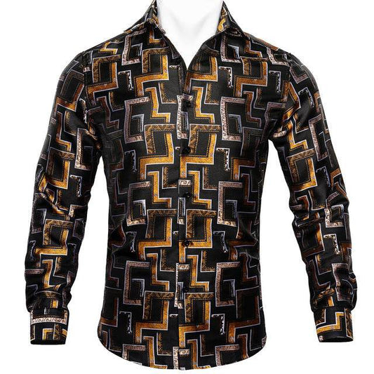 Barry.Wang Teal Paisley Floral Silk Shirts Men Autumn Long Sleeve Casual Flower Shirts For Men Designer Fit Dress Shirt BCY-05 - Mubimart
