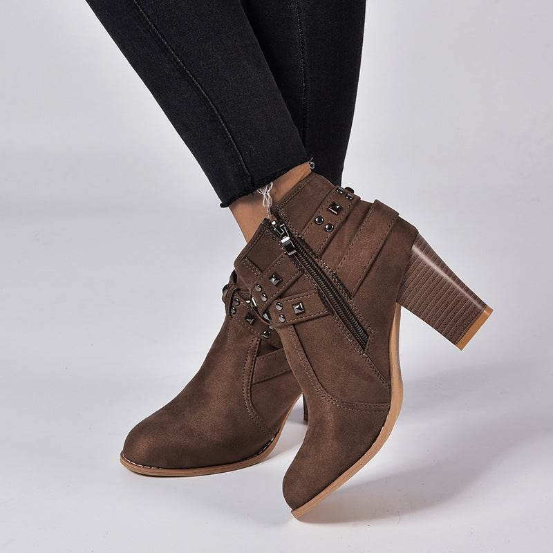 Studded High Heel Booties - Mubimart