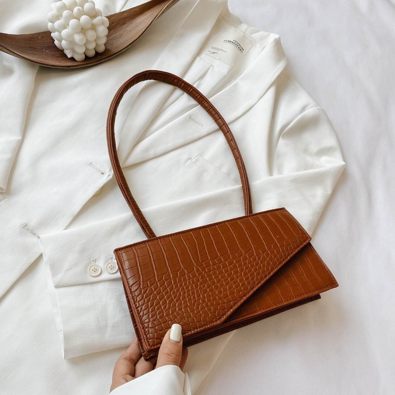 One shoulder messenger stone pattern small square bag - Mubimart