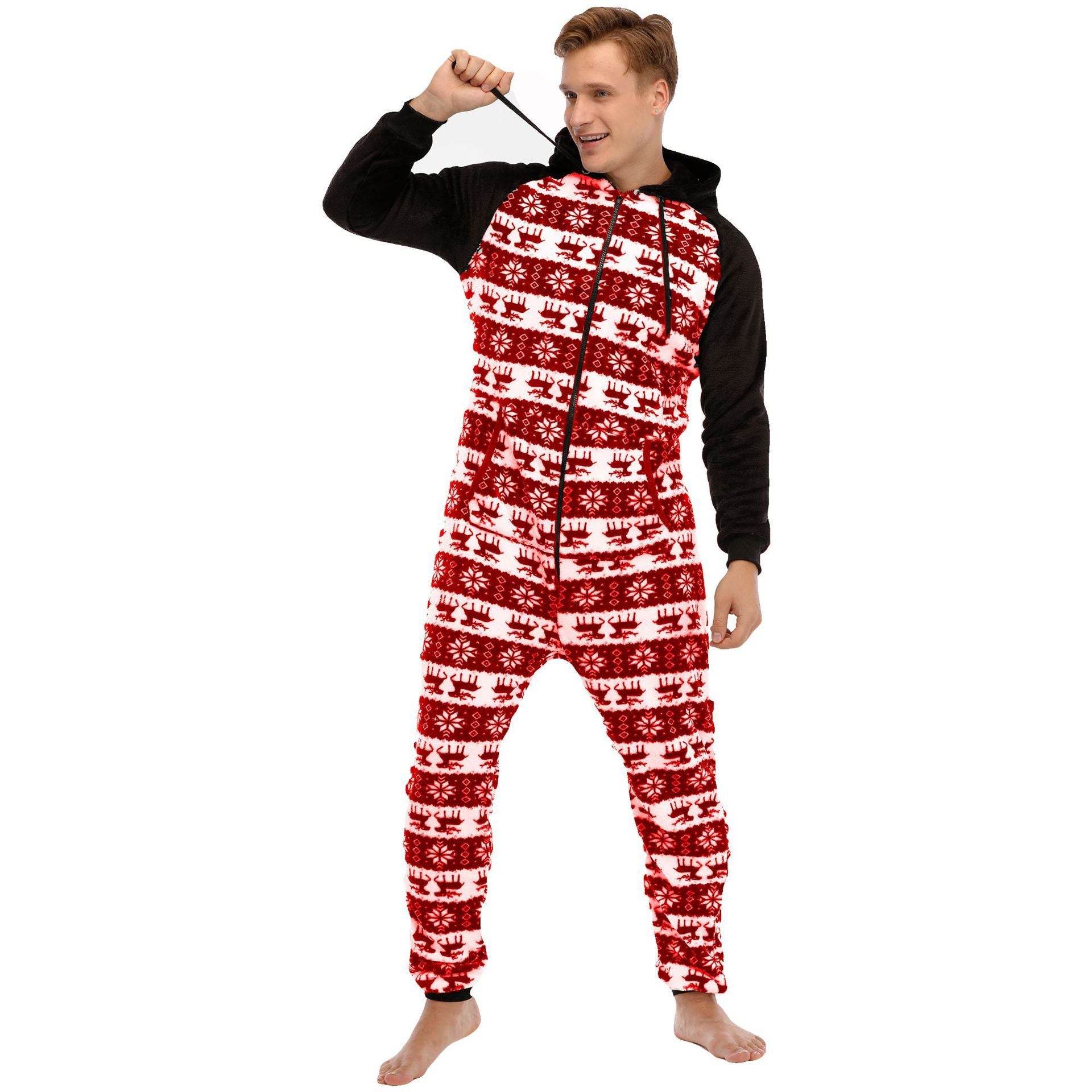Men's Flannel Christmas One Piece Pajamas Loungewear - Mubimart