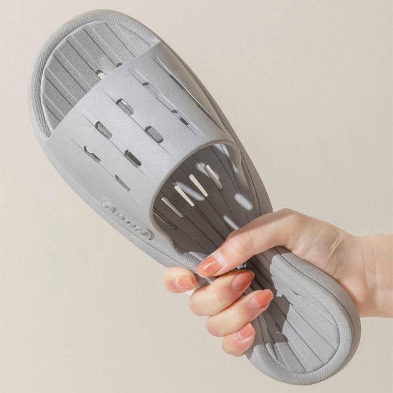 Anti-slip Striped Texture Hollow Design Slippers Women Floor Bathroom House Shoes Summer Indoor Home Slipper Couple - Mubimart