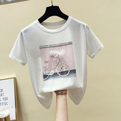 Summer Fashion With Loose Blouses, Women Cover Belly And Reduce Age, Short-sleeved T-shirts - Mubimart - Blouses 