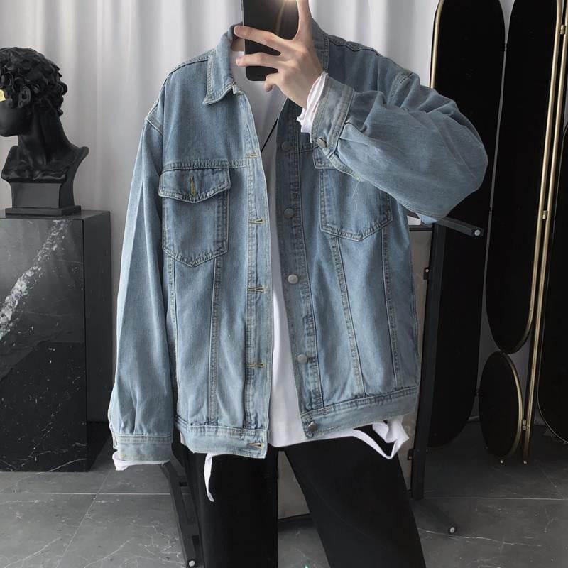 Mens Vintage Wash Blue Denim Jacket - Mubimart