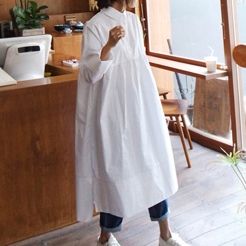 Women's Loose Casual Plus Size Long Sleeve Shirt Dress - Mubimart