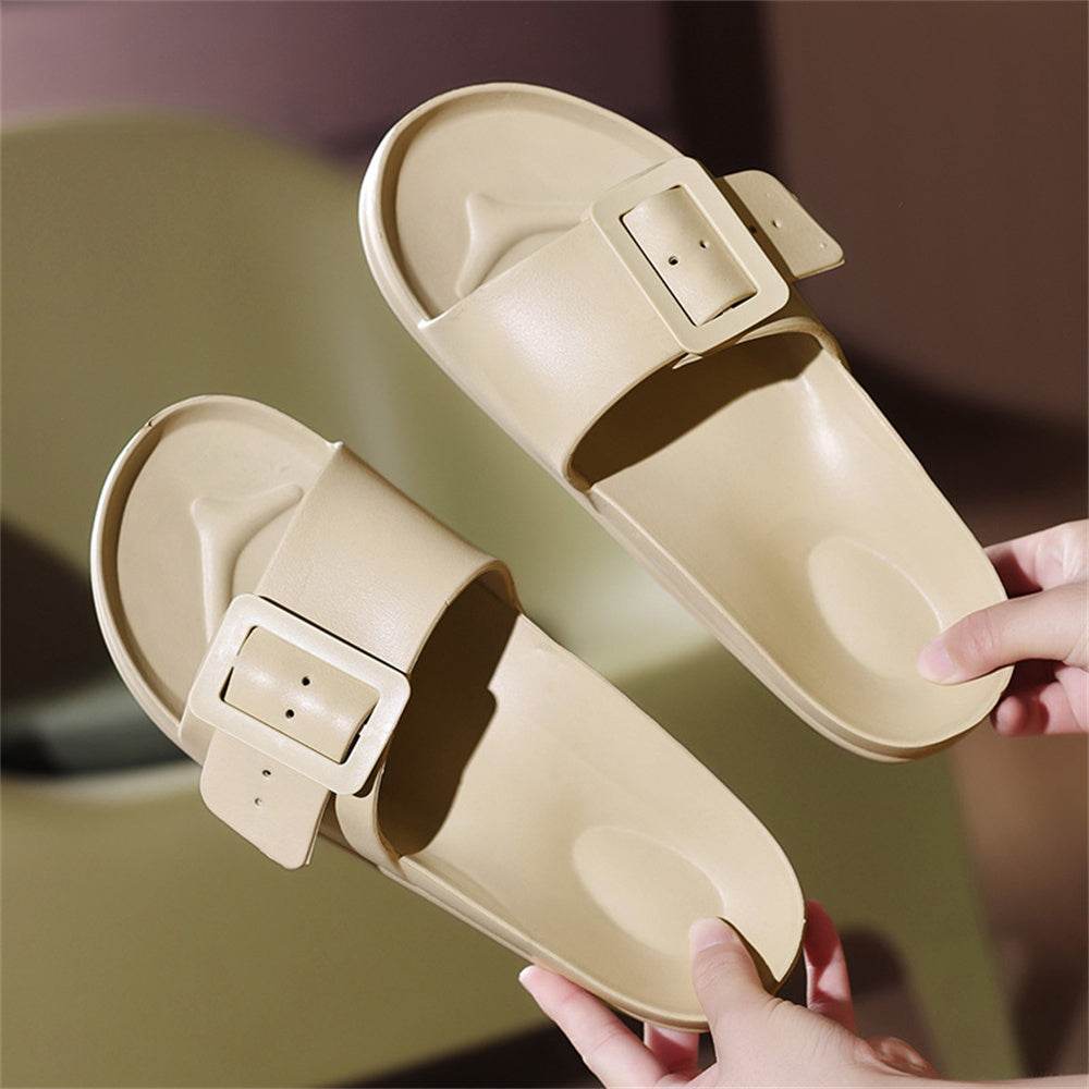Solid Buckle Home Slippers Summer Non-slip Floor Bathroom Slipper Women Garden House Shoes - Mubimart