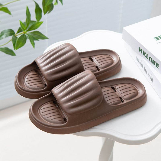 Summer Solid Color Stripe Slippers Non-slip Floor Bathroom Slipper Indoor House Shoes For Men Women Couples - Mubimart