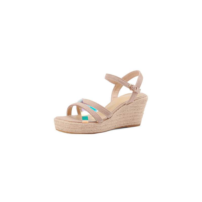New Style Wedge Sandals Female Round Toe High Heels Colorful - Mubimart