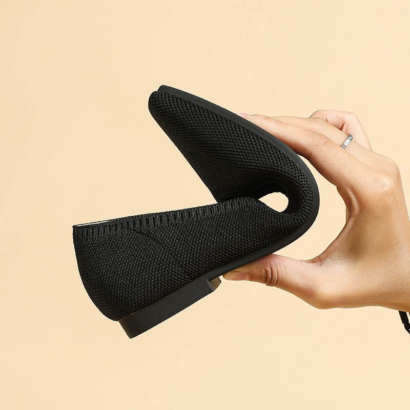 Gold Silk Color Matching Pointed Toe Shallow Mouth Square Toe Flat Shoes - Mubimart