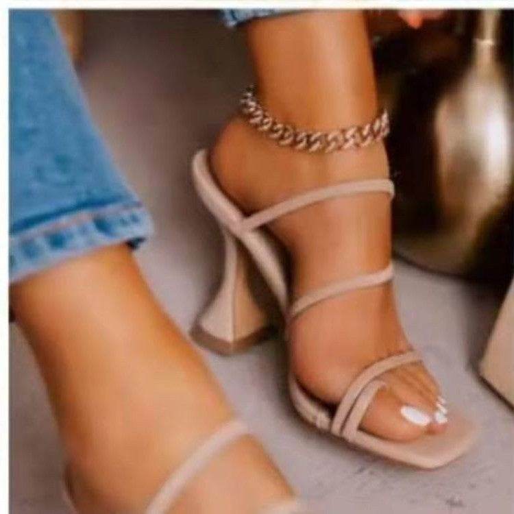 European And American New Solid Color High-Heel Sandal - Mubimart