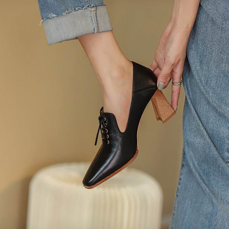 Deep Mouth Single Shoes Women's Large Size Lace Up Fashion High Heels - Mubimart
