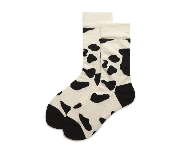 Leopard Dalmatian Black White Cotton Crew Socks - Mubimart -  