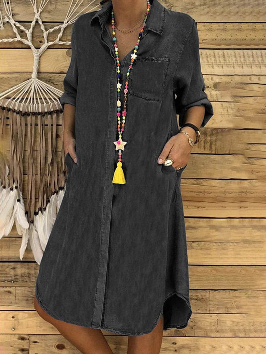 Women's Plus Size Denim Dress Solid Color - Mubimart