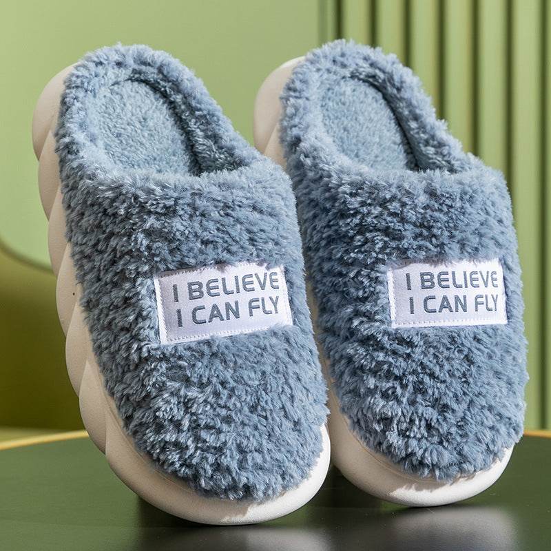 Warm Plush Slippers Home Shoes For Women Couple Winter Slippers - Mubimart