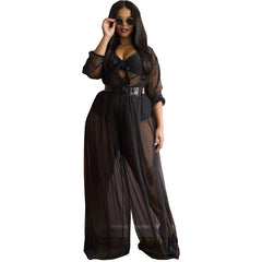 Women's Sheer Mesh Plus Size Women's Jumpsuit - Mubimart -  