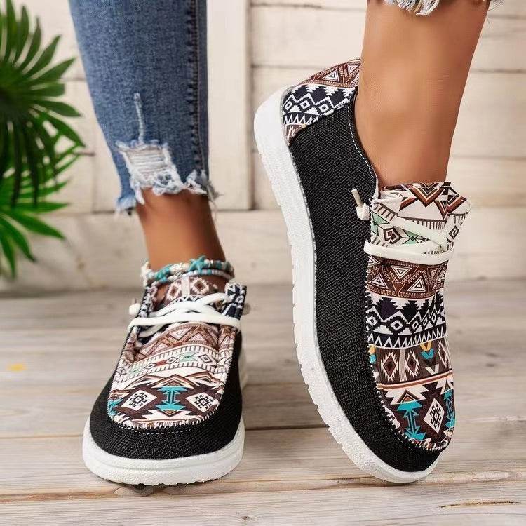 New Print Flats Shoes Summer Spring Casual Canvas Loafers For Women - Mubimart