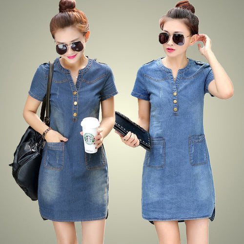 Fashion summer ladies plus size denim dress - Mubimart -  