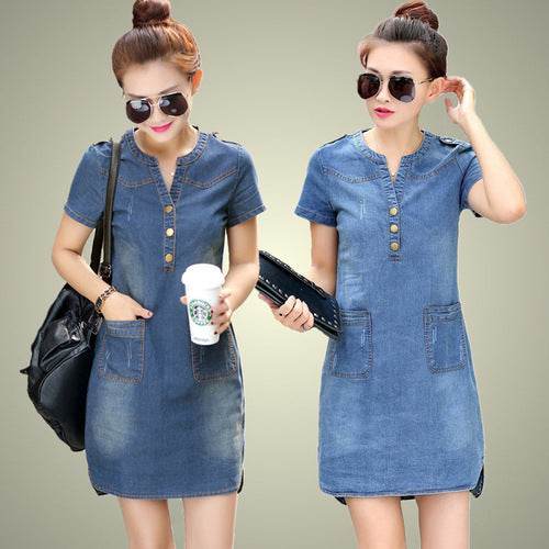 Fashion summer ladies plus size denim dress - Mubimart