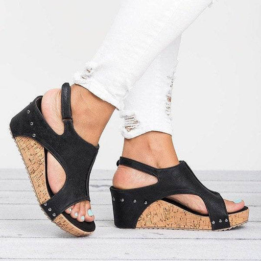 Open-Toe Wedge Sandals - Mubimart