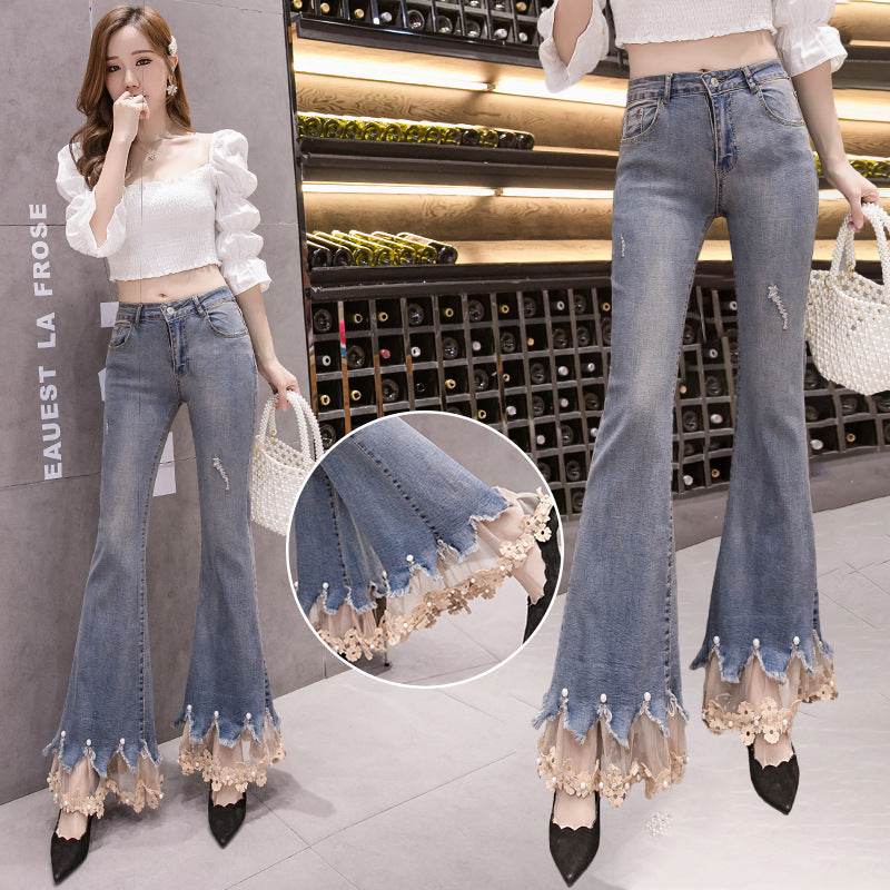 Paneled Micro Flare Pants - Mubimart