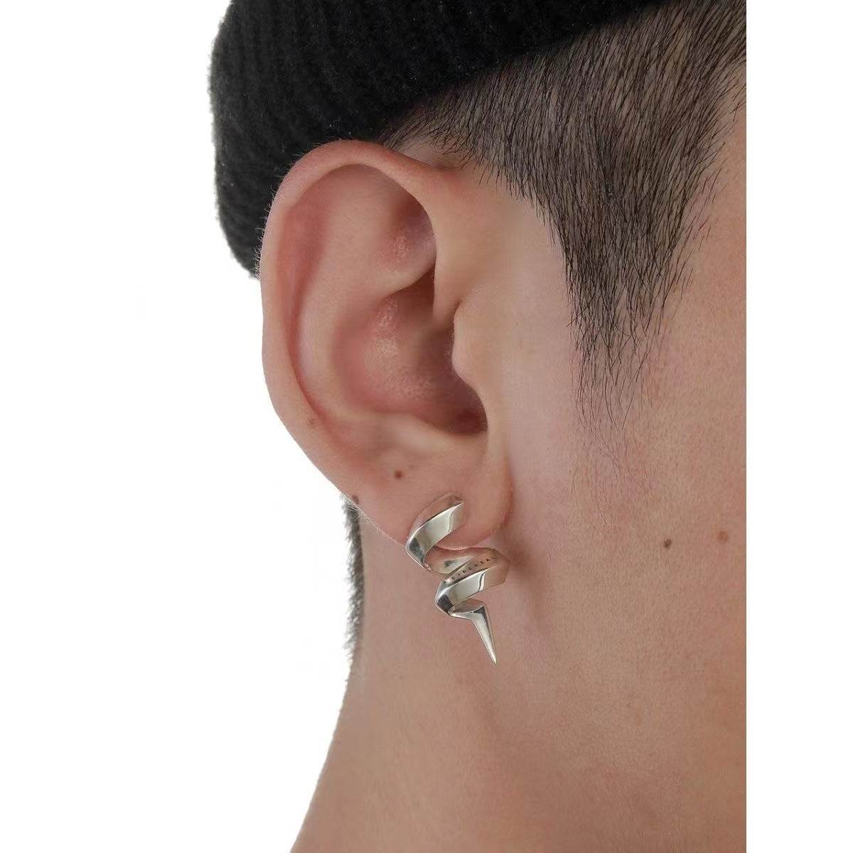 Mens Niche Spiral Barbed Silver Earrings - Mubimart