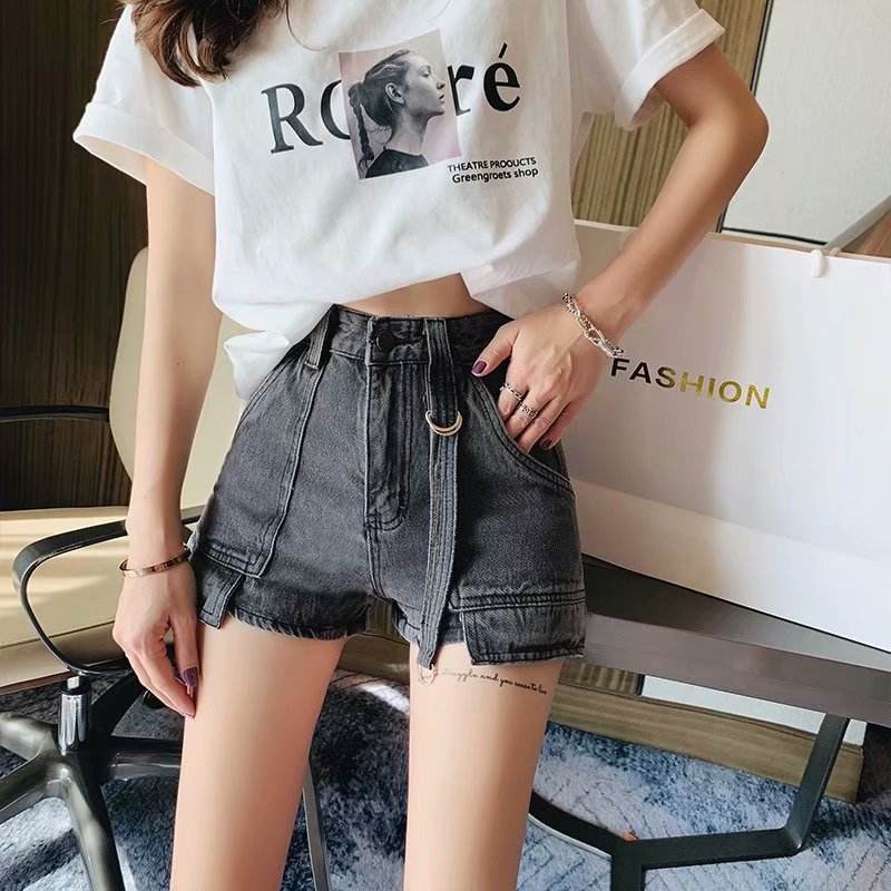 Denim shorts women straight loose women high - Mubimart