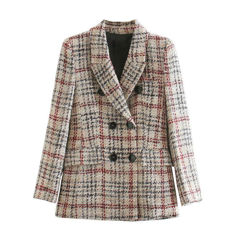 Plaid texture blazer women's clothing - Mubimart