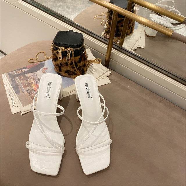 Fashion Slipper Square High Heel Classics Strap Sandal - Mubimart
