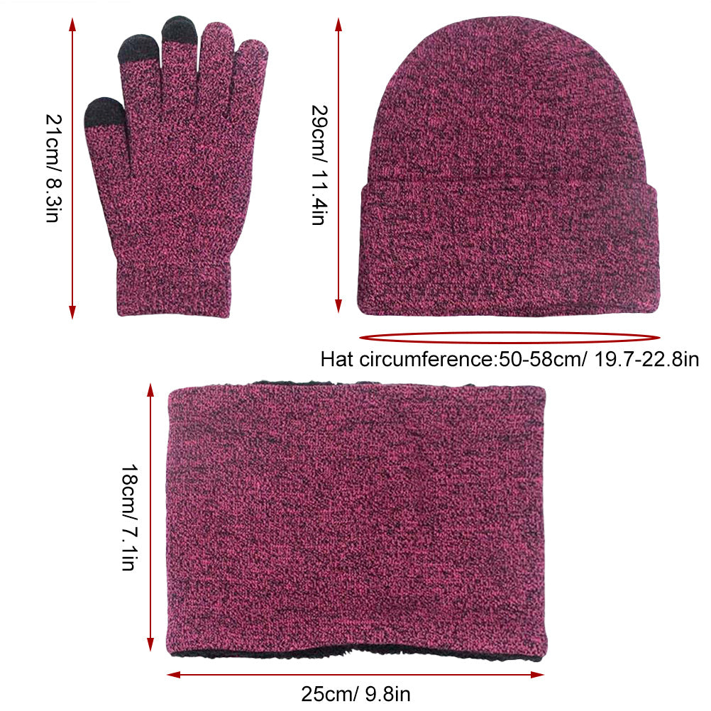 3-teiliges Winter-Strickmütze-Schal-Handschuh-Set mit Fleece-Futter, warme Beanie, Touchscreen-Handschuhe für Damen und Herren, Outdoor, Radfahren, Skifahren