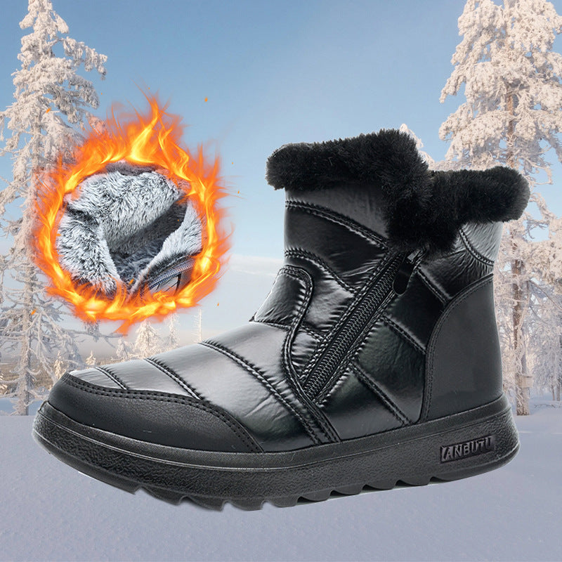 Winter-Schneestiefel aus dickem Plüsch mit seitlichem Reißverschluss, hohe Plateausohle, warme Baumwollschuhe, Damen, wasserdicht, Fleece-Wanderstiefel