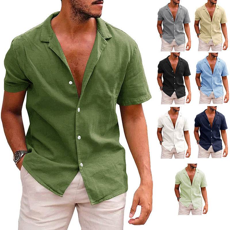 Men's Tops Casual Button Down Shirt Short Sleeve Beach Shirt Summer Mens Clothing - Mubimart