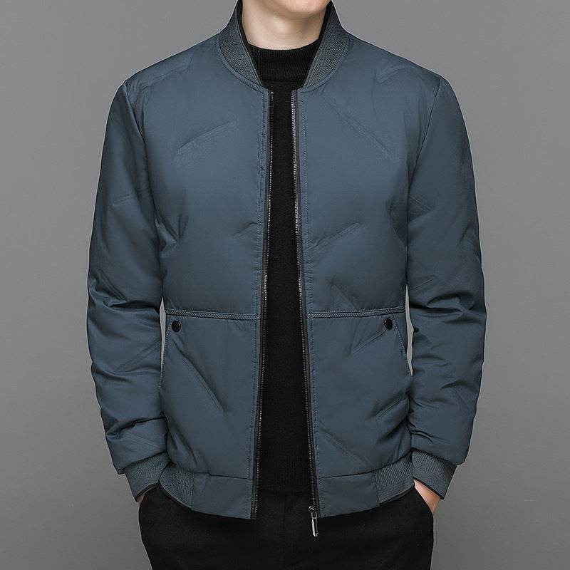 Fashion Down Jacket Winter Warm Baseball Jacket For Men Casual All-match Solid Color Coat - Mubimart
