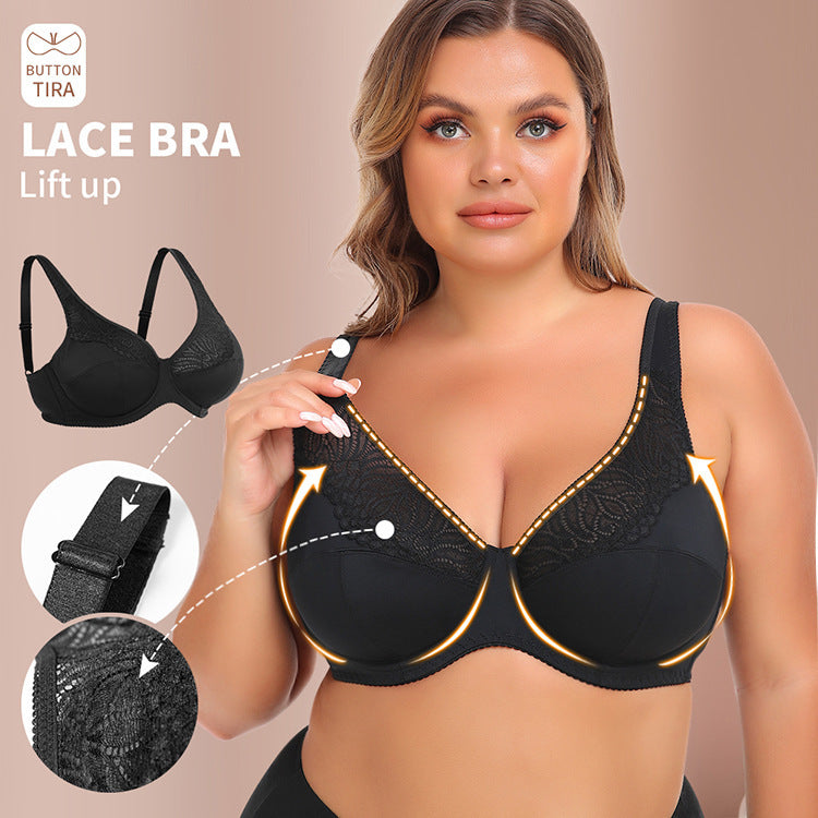 Lace Steel Ring Plus Size Women's Bra - Mubimart -  