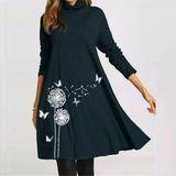 Long sleeve T-shirt plus size loose print dress - Mubimart