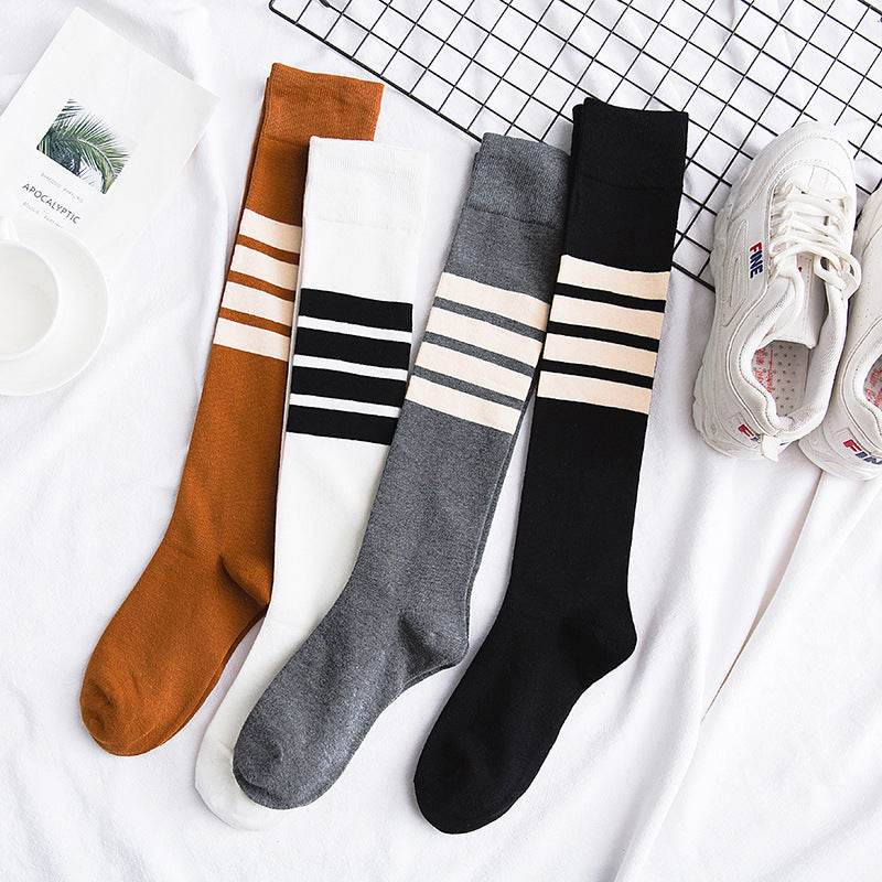 Four bars long tube knee socks - Mubimart