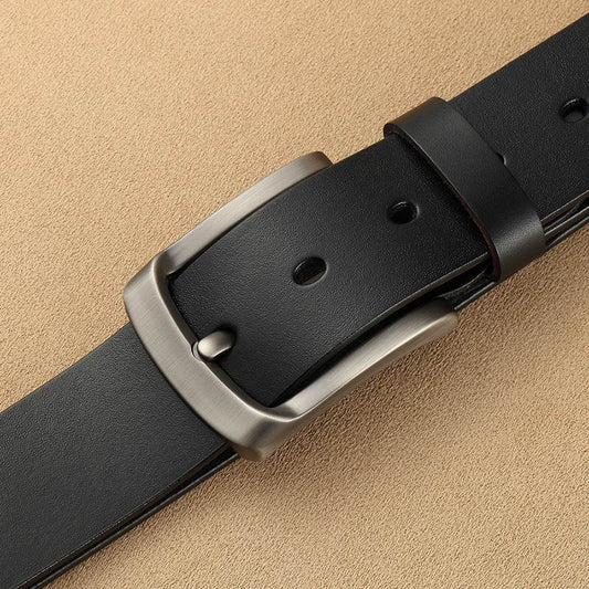 Pure Leather Pin Buckle Belt for Middle Aged - Mubimart
