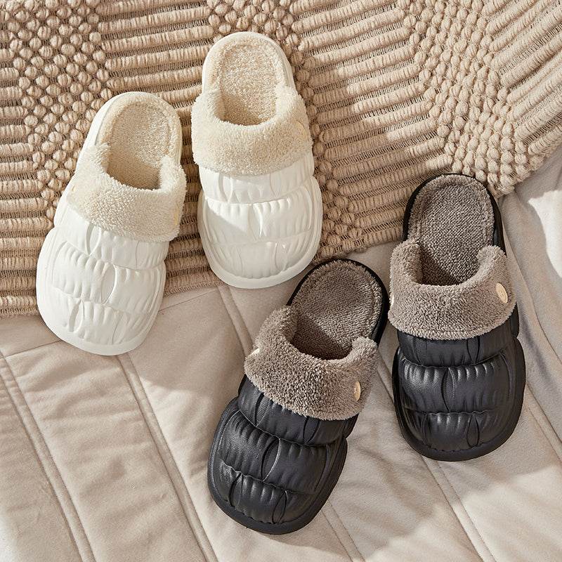 Removable Fluffy Shoes Warm Fuzzy Slippers Waterproof Non-Slip Indoor House Shoes For Women Men - Mubimart