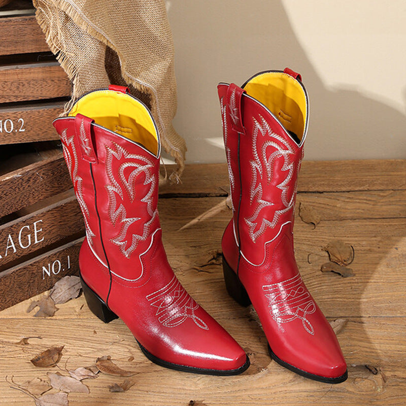 Embroidered Retro Women's Western Cowboy Boot