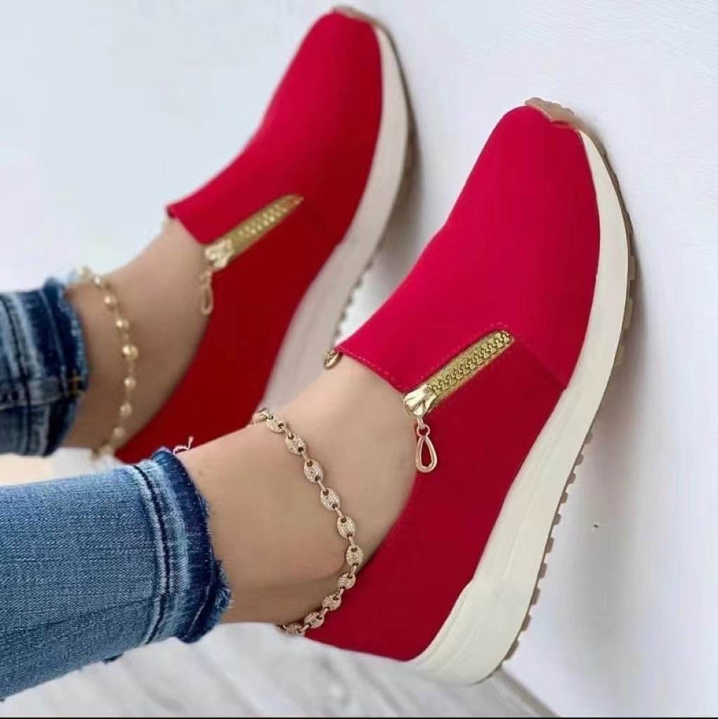 Women's Zipper Sports Shoes Women's Flat Pointed Toe - Mubimart