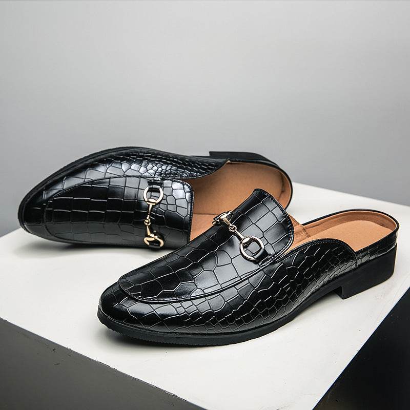 Men's Lazy Semi Slipper Leather Shoes - Mubimart