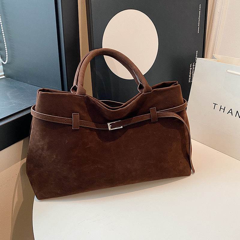 2025 Hot Sale Decorative Design Solid Faux Suede Handbag Large Capacity Casual Tote Bags For Women Tote Design Portable Shoulder Bag - Mubimart