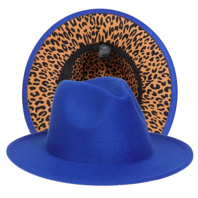 Double-sided Color-blocking Leopard Print Woolen Fedora Hat - Mubimart